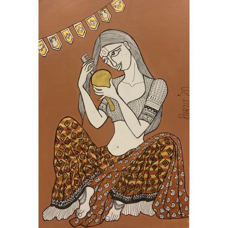 Girl with golden mirror